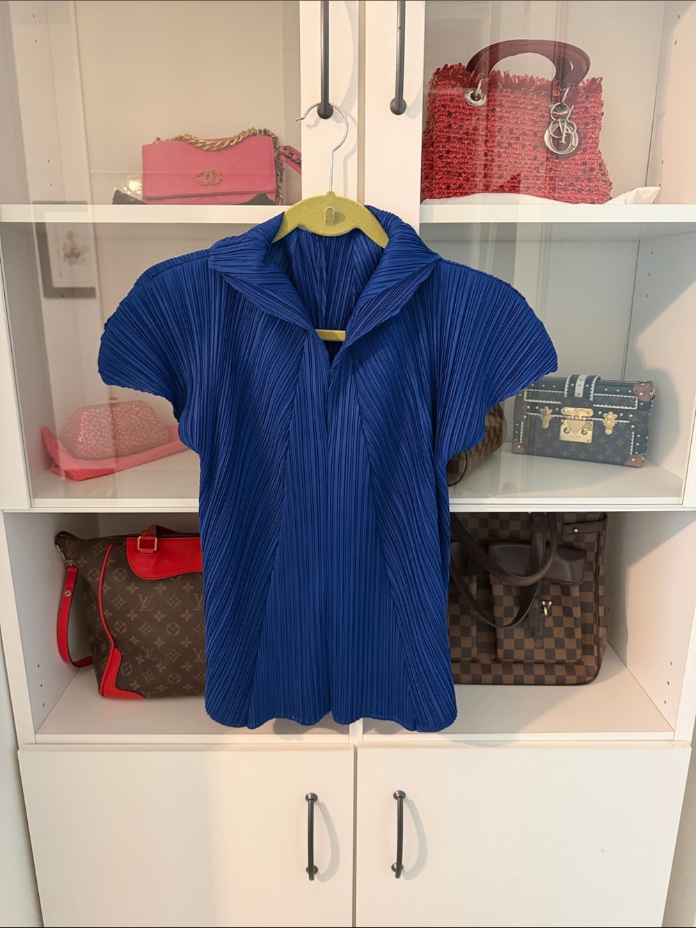 Issey Miyake Pleated Short-Sleeve Top in Blue